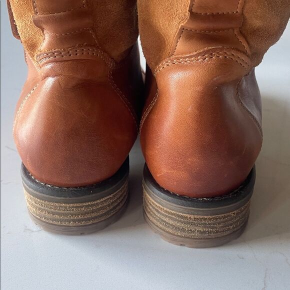 Anthro Tara M Loris Genuine Leather + Suede Utility Moto Boots Lace-Up Heeled 8 - Picture 5 of 9